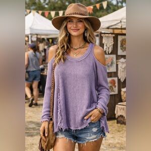 Free People | Lavender Cold Shoulder Knit Sweater